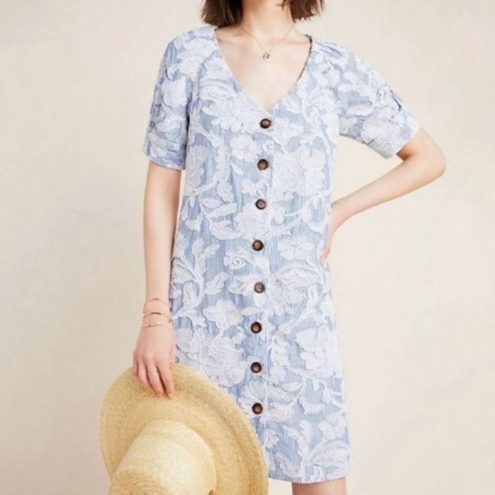 Anthropologie Blue and White Midi Dress